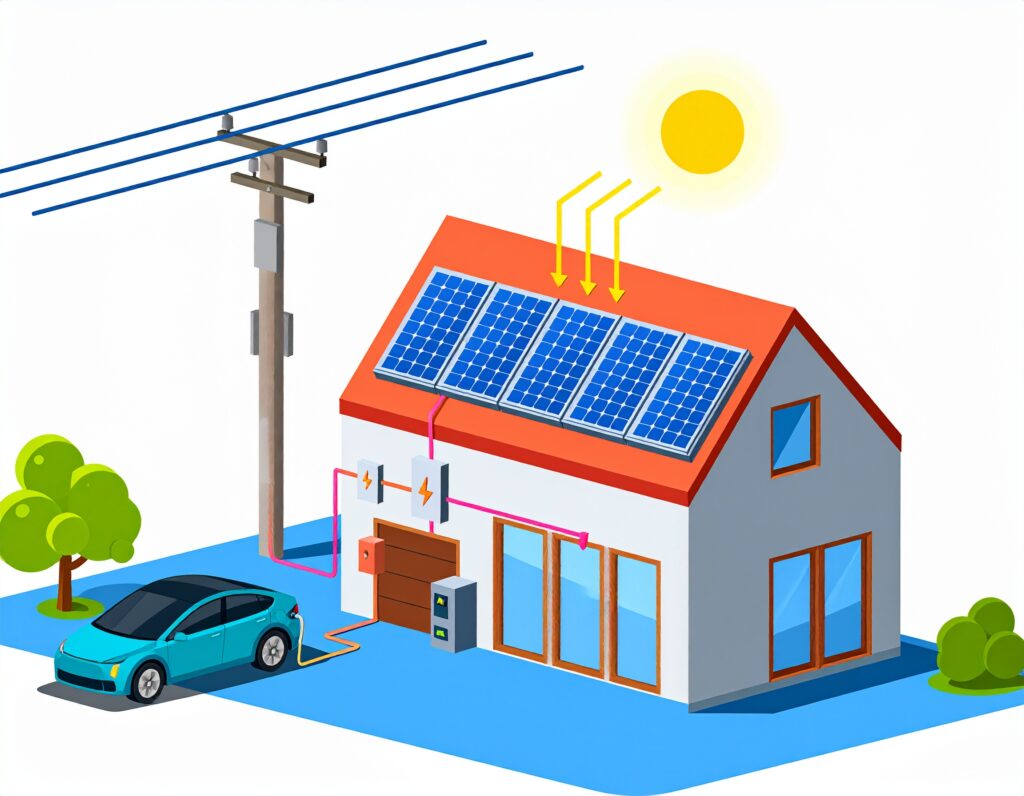 Firefly Ilustración isométrica de una casa moderna con paneles solares instalados en el tejad 247585